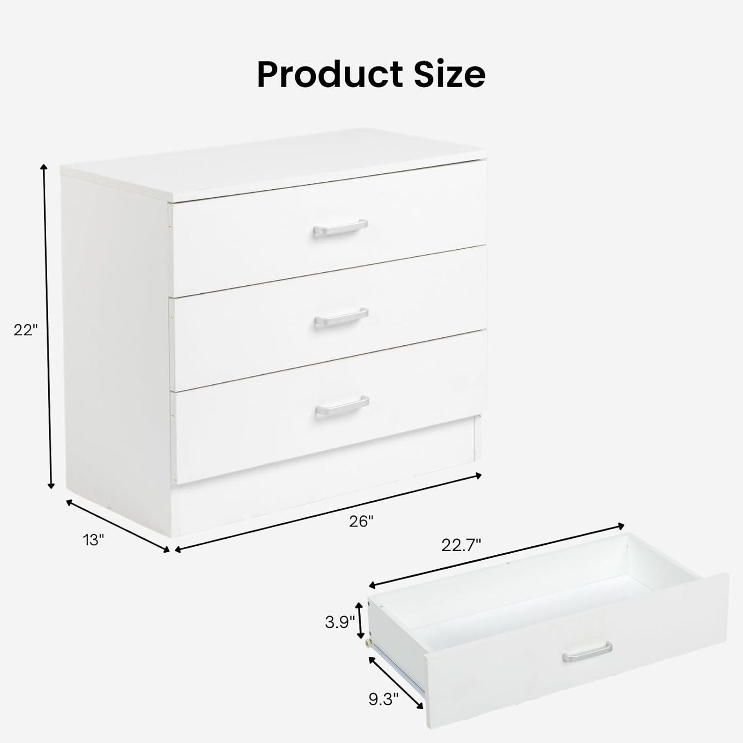 XIAOTAO 3-Drawer Dresser, Small Nightstand Modern Storage Chest of Drawer Wooden Side Table End Table for Bedroom, Living Room, Reception Room (White)