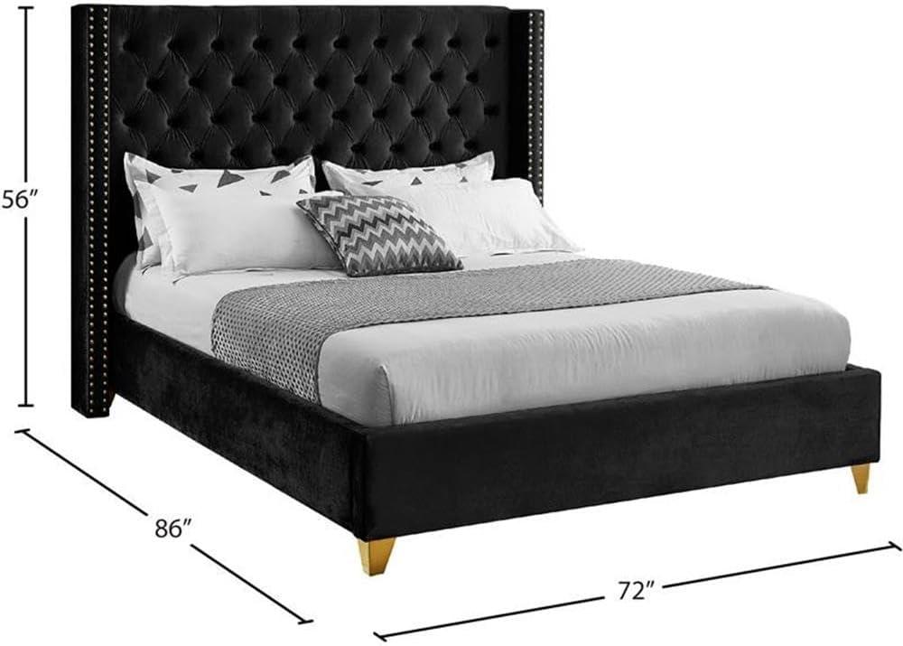 Meridian Furniture Barolo Black Velvet Queen Bed