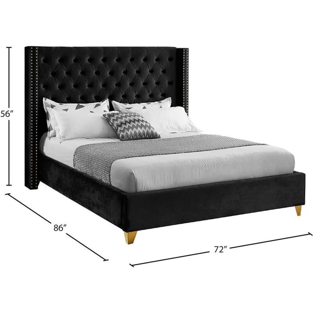 Meridian Furniture Barolo Black Velvet Queen Bed