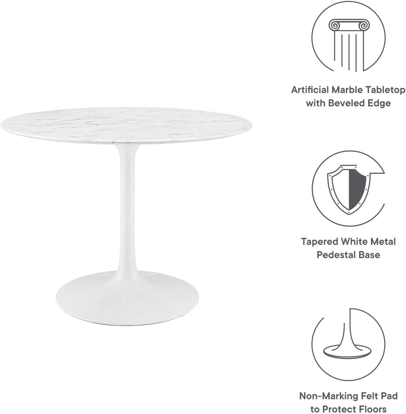 Elysian 40" White Round Marble and Wood Dining Table