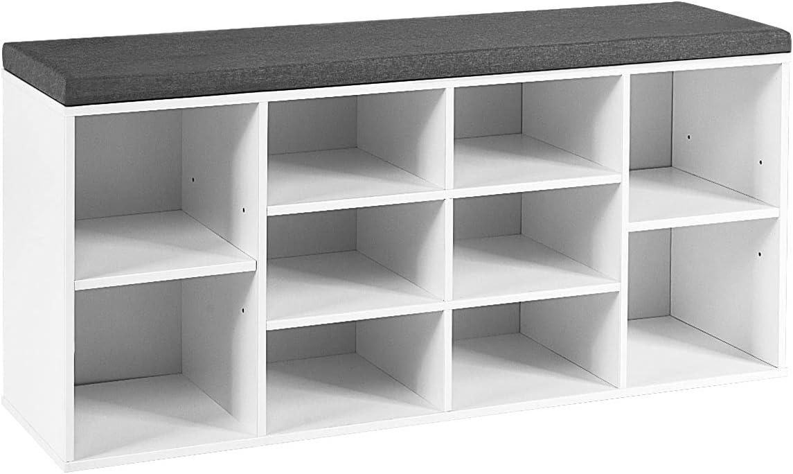 Yaheetech Shoe Storage Bench Shoes Organizer with 10 cubbies and Cushion Seat, White