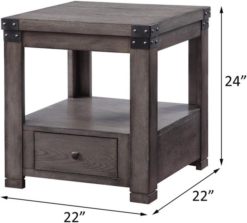 Acme Melville Square Wood Top 1-Drawer End Table in Ash Gray