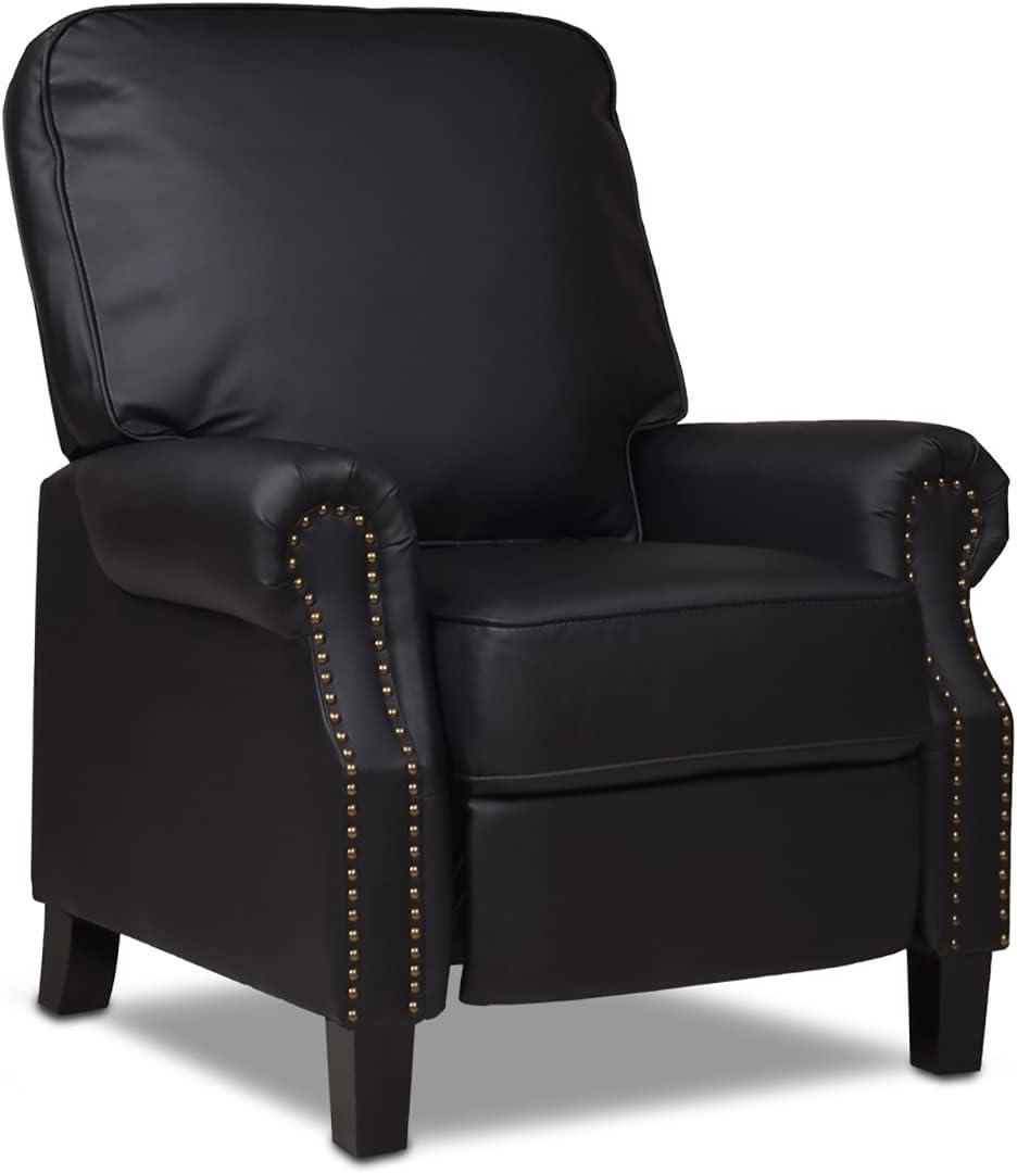 Ink Black Leather Wood 30" Traditional Recliner Accent Chair