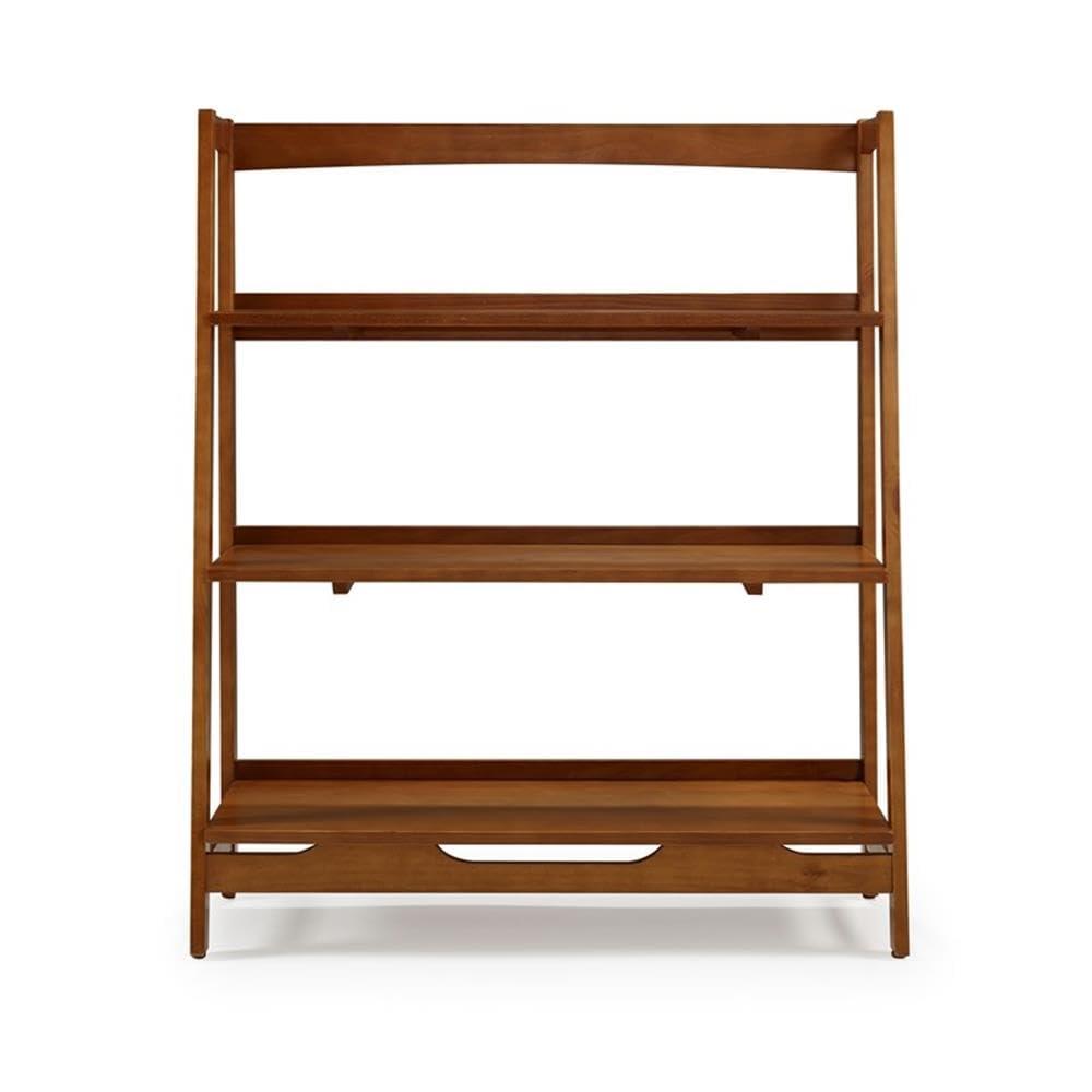 Camaflexi Mid Century Modern Wooden Bookshelf 3 Tier Open Shelving Unit, Castanho 100% Solid Wood