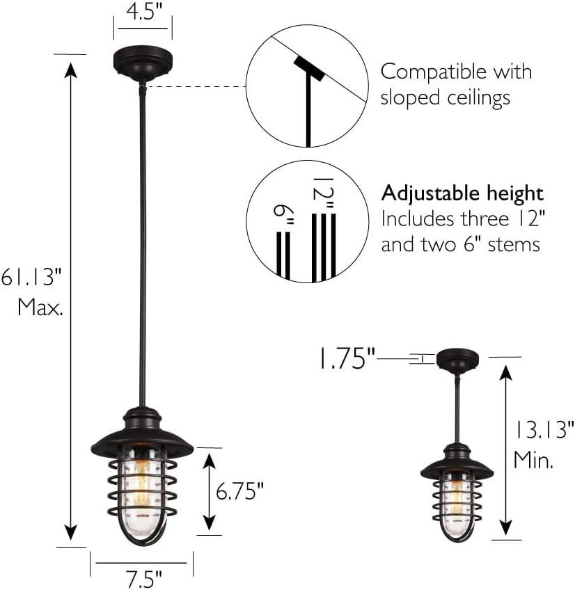 Design House 588996-BRZ Stevenson Rustic Industrial 1-Light Indoor Dimmable Pendant with Clear Seedy Glass and Metal Wire Shade for Kitchen island barBedroom, Bronze