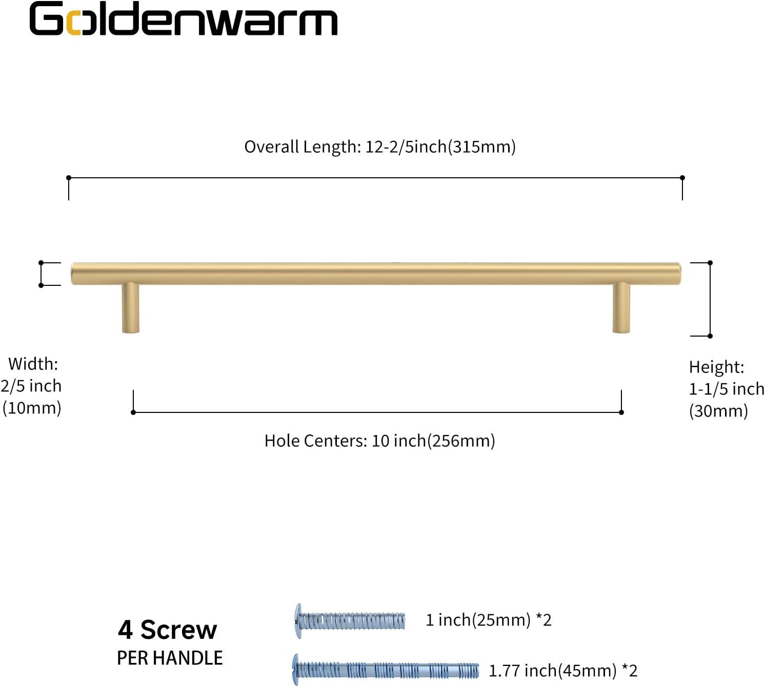 Goldenwarm 10 Pack Gold Cabinet Furniture Pulls Kitchen Hardware Square Door Handles 6-1/4 Inch Hole Centers