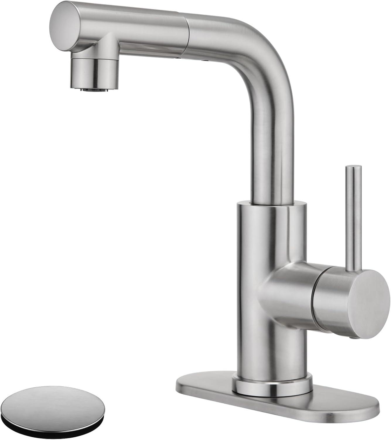 Brushed Nickel Stainless Steel Kitchen Faucet with Pull Down Sprayer