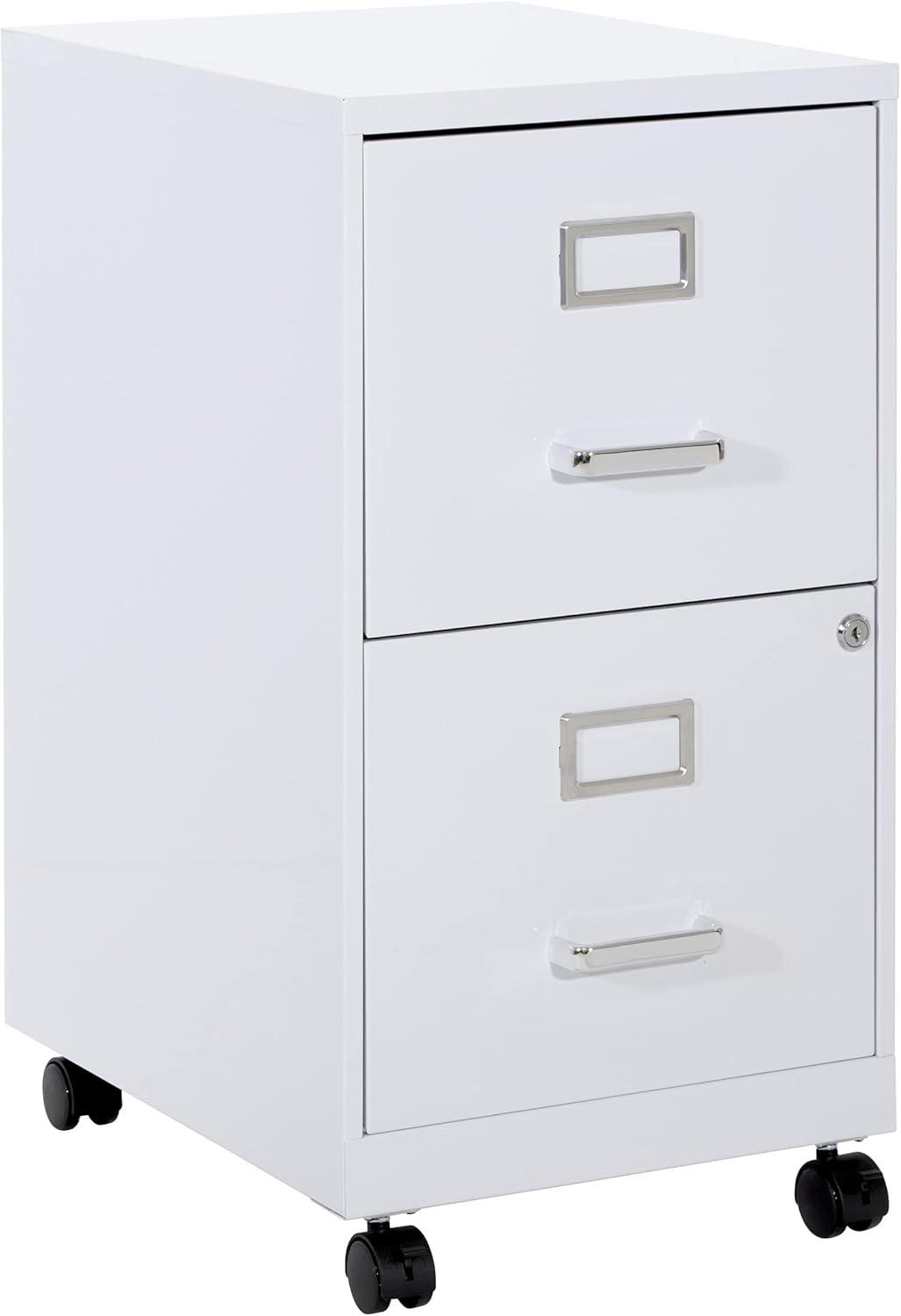 2 Drawer Mobile Locking Metal File Cabinet in White