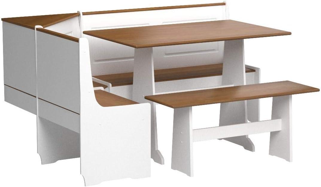 5pc Ardmore Breakfast Storage Corner Nook Dining Set Wood/White/Natural - Linon: Chic Farmhouse Style, Seats 6