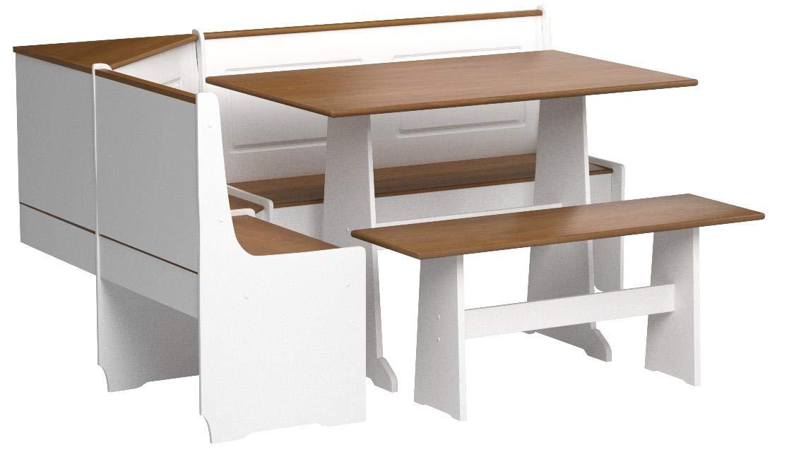 5pc Ardmore Breakfast Storage Corner Nook Dining Set Wood/White/Natural - Linon: Chic Farmhouse Style, Seats 6
