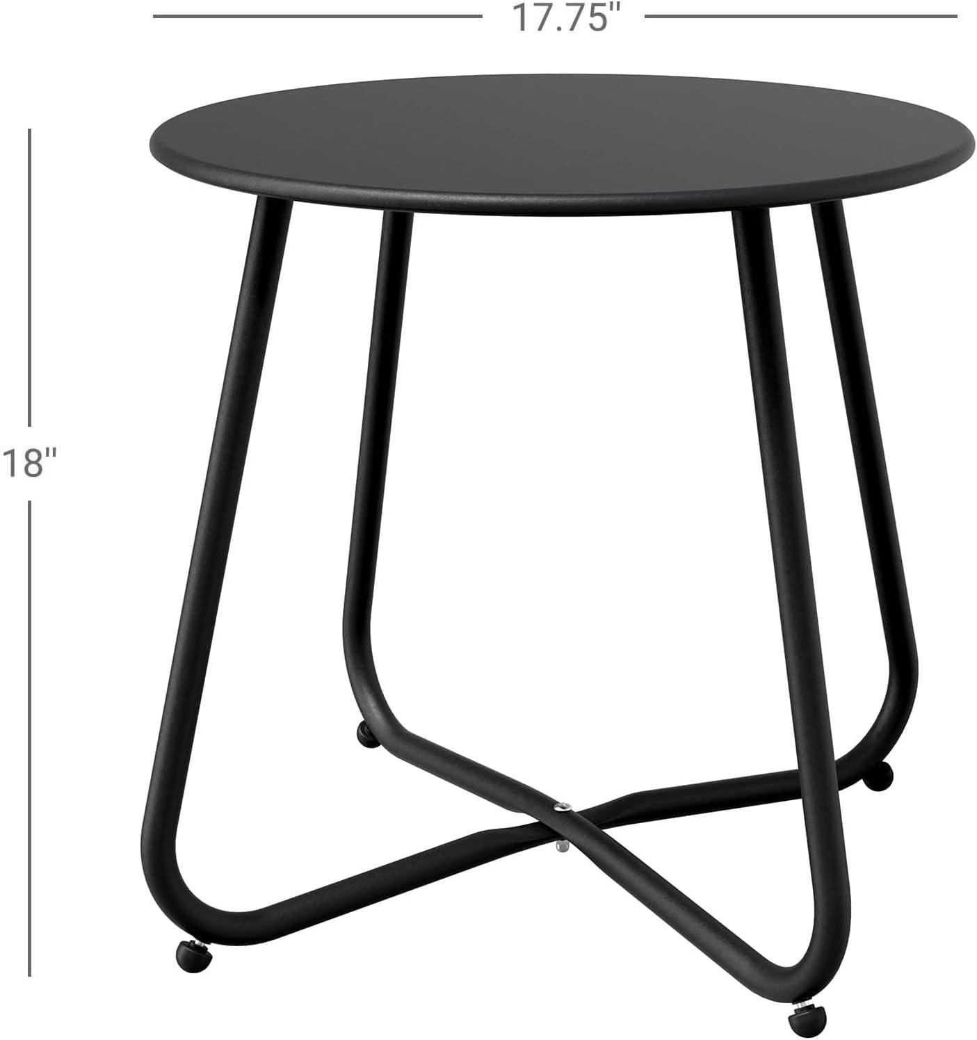 Black Round Steel Patio Side Table with Adjustable Feet