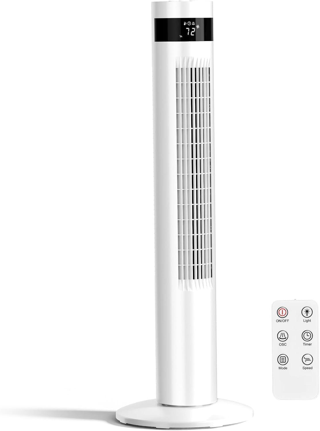 Tower Fan Portable Electric Oscillating Fan Quiet Cooling Remote Control Standing Bladeless Floor Fans 3 Speeds Wind Modes Timer Bedroom Office (36 inch, Black)