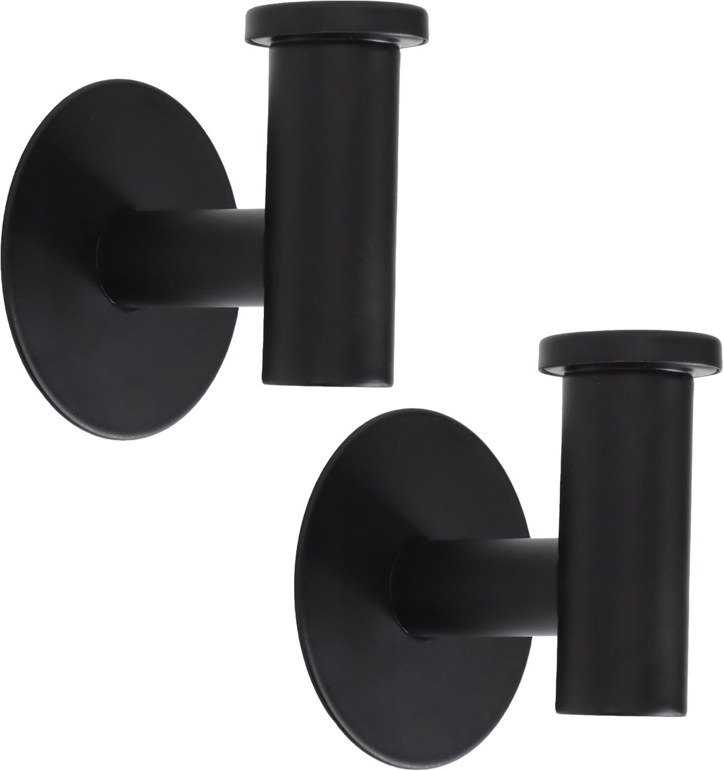 Matte Black Stainless Steel Adhesive Wall Hooks, 2-Pack