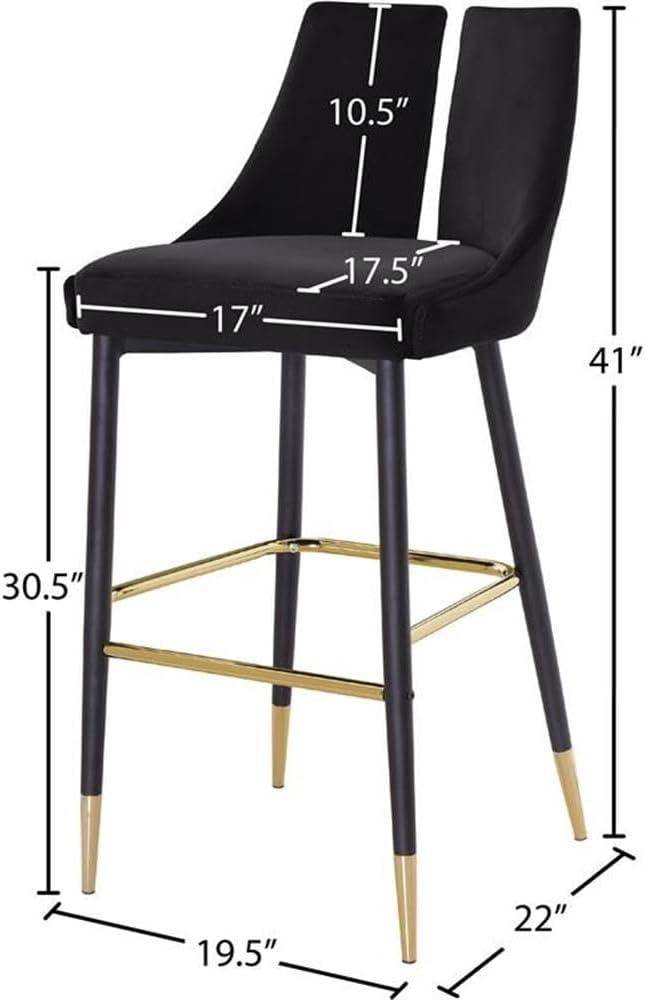 Luxurious Black Velvet Bar Height Stool with Matte Black Metal Legs