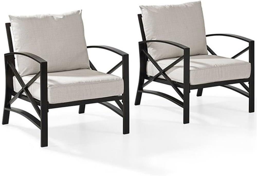 2pc Kaplan Outdoor Chair Set Oatmeal - Crosley: Steel Frame, UV-Resistant Cushions, Patio Seating