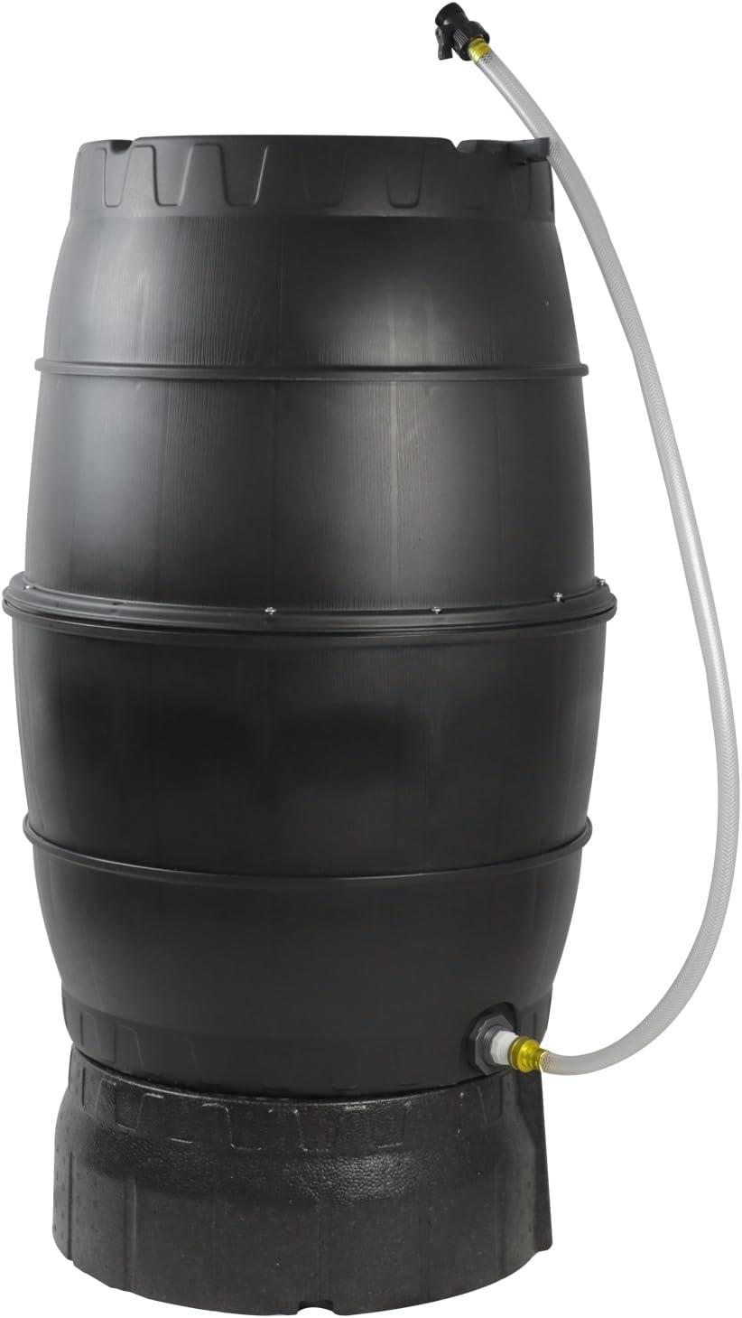 Black Cylindrical 50 Gallon Rainwater Collection Barrel with Stand