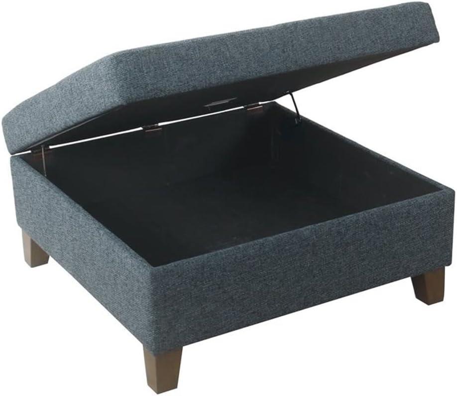 32" Luxury Square Storage Ottoman Textured Navy - HomePop: Hinged Lid, Wood Legs, Easy Assembly