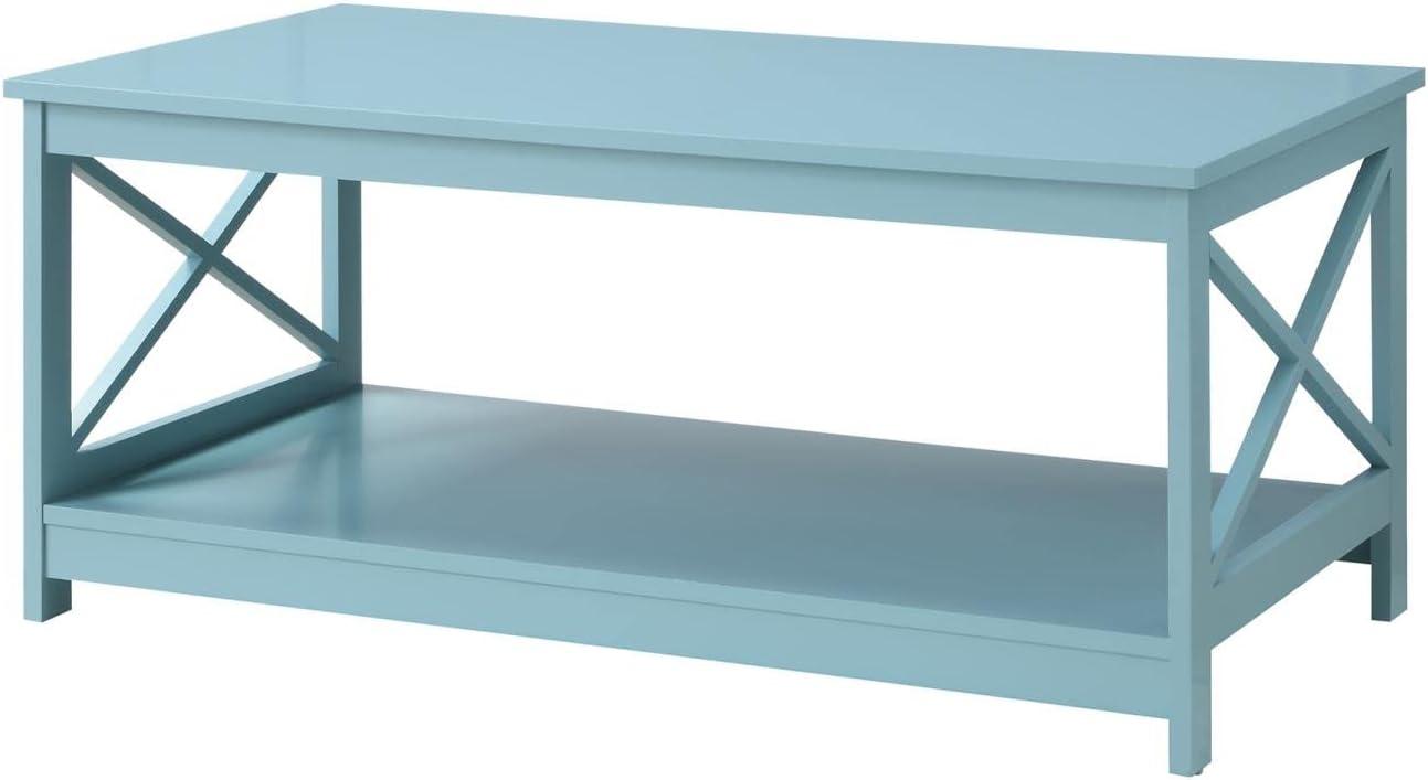 Sea Foam Blue Rectangular Wood Coffee Table with Shelf