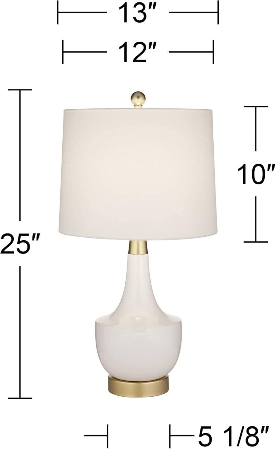 360 Lighting Nesbit 25" High Mid Century Modern Table Lamps Set of 2 USB Port White Gold Ceramic Metal Living Room Charging Bedroom Bedside Nightstand