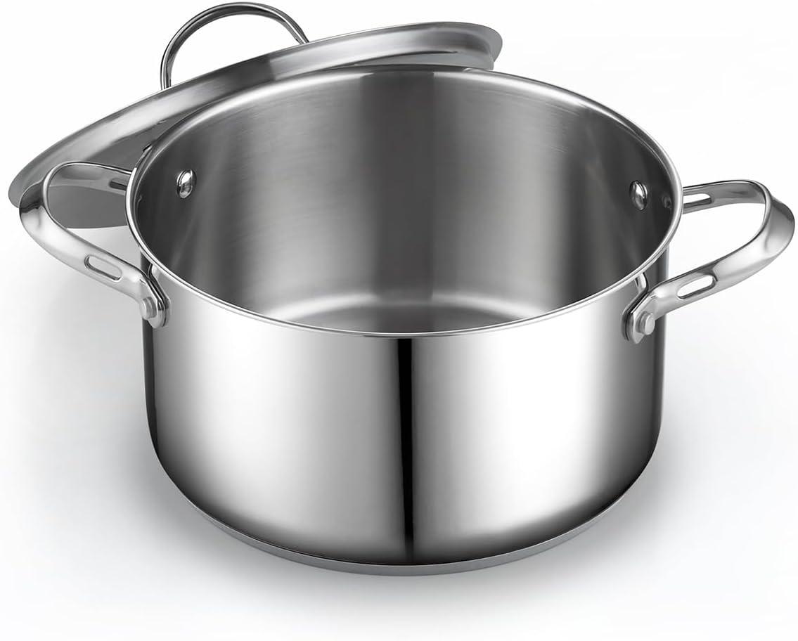 Cooks Standard 18/10 Stainless Steel Stockpot 6-Quart, Classic Deep Cooking Pot Canning Cookware Dutch Oven Casserole with Stainless Steel Lid, Silver