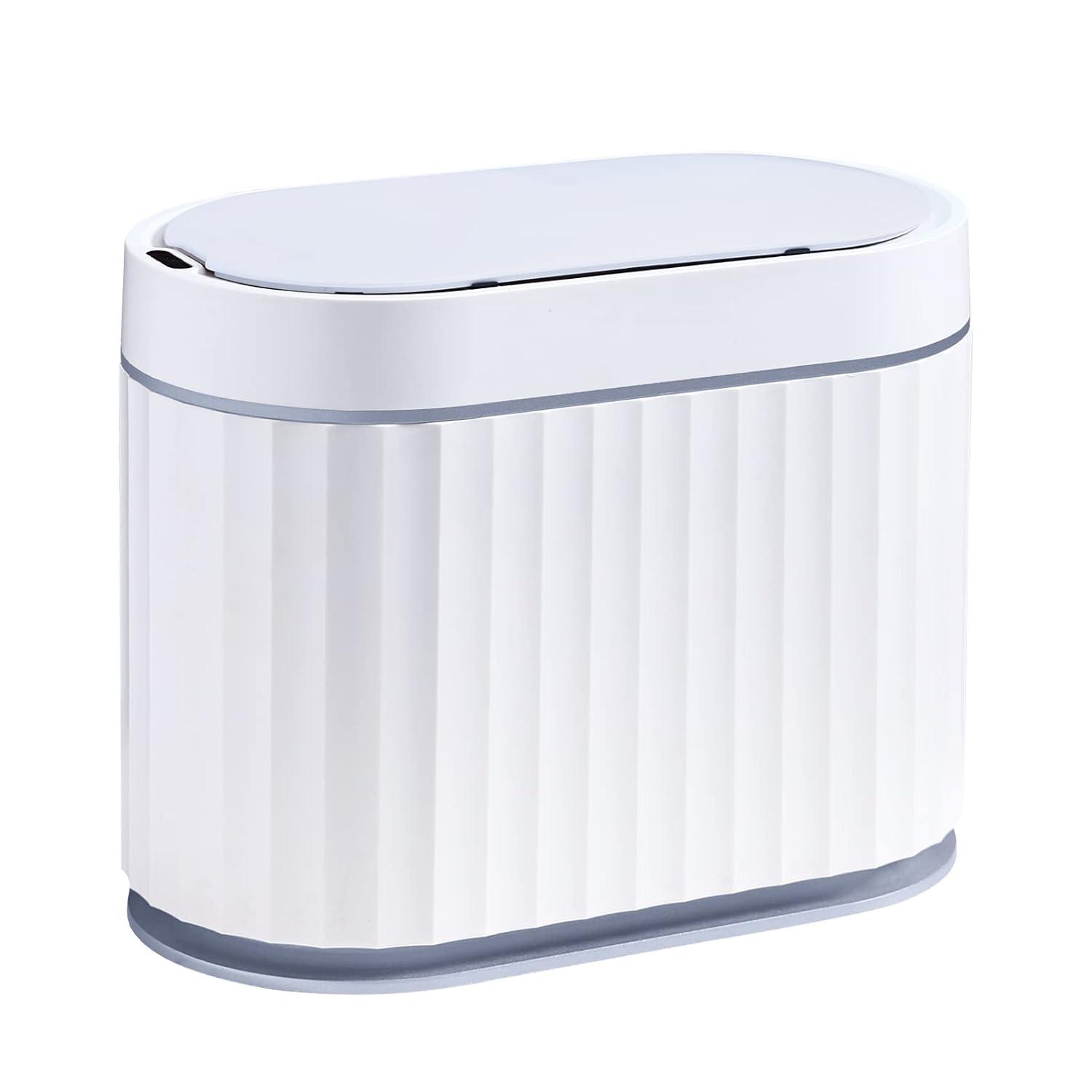 Compact White and Gray Motion Sensor Trash Can, 1.3 Gallon