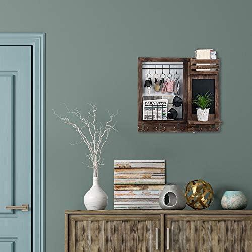 Rustic Pine Wood Wall Mounted Key Holder with Chalkboard