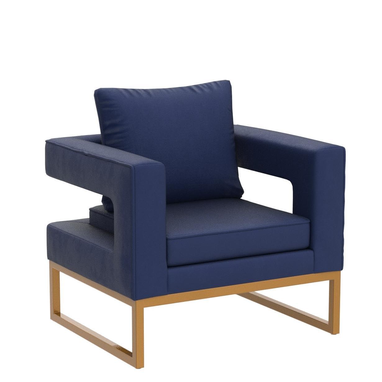 Roundhill Furniture Lenola Upholstered Accent Arm Chair, Blue 29.75D x 27.5W x 34.5H Inch
