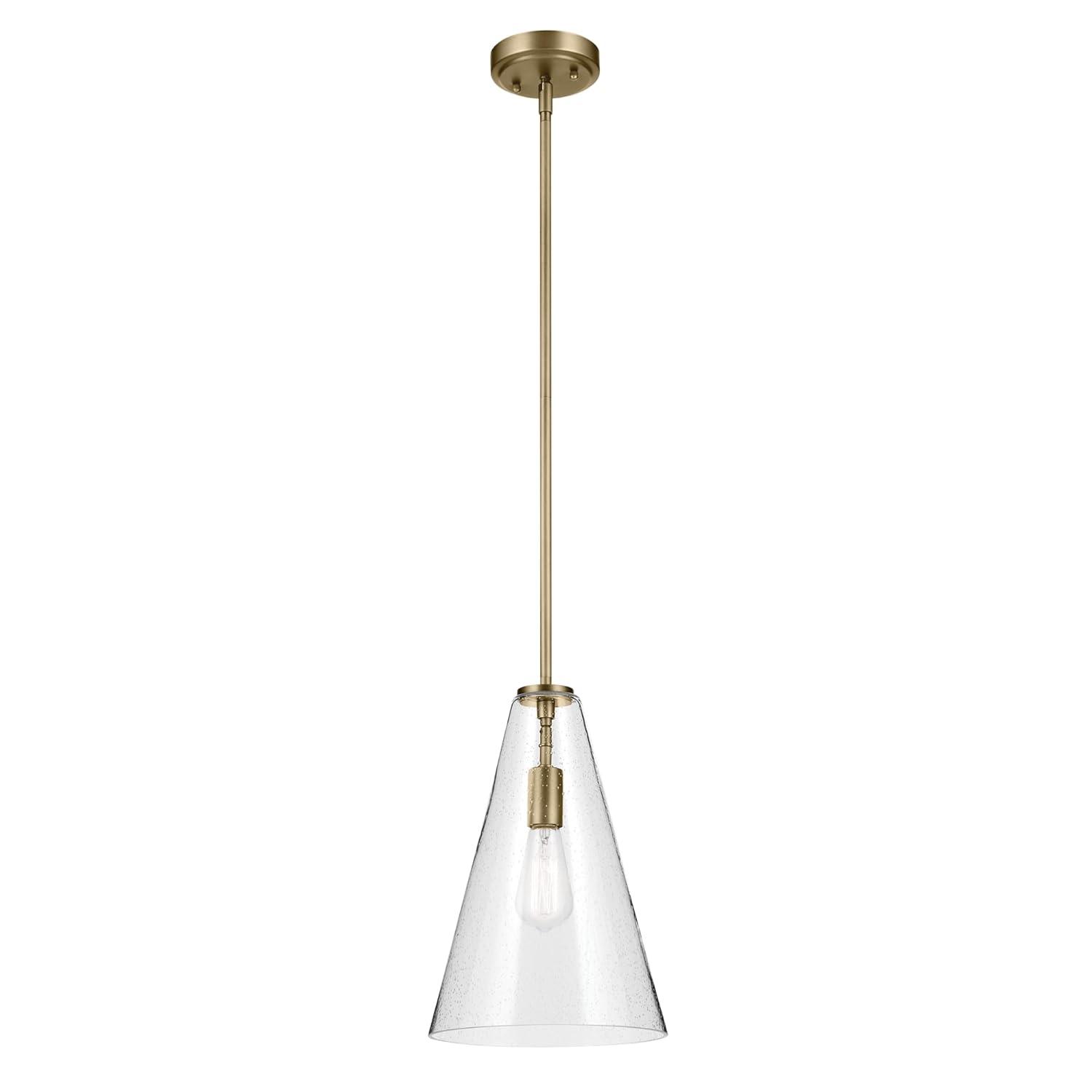 Natural Brass Mini Pendant with Clear Seeded Glass Shade