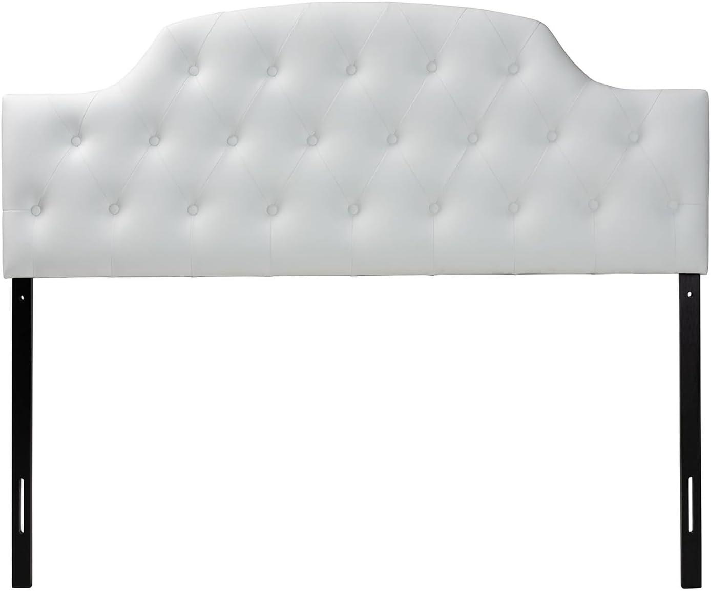 Queen Morris Modern And Contemporary Faux Leather Upholstered Button-Tufted Scalloped Headboard White - Baxton Studio: Curved, Adjustable