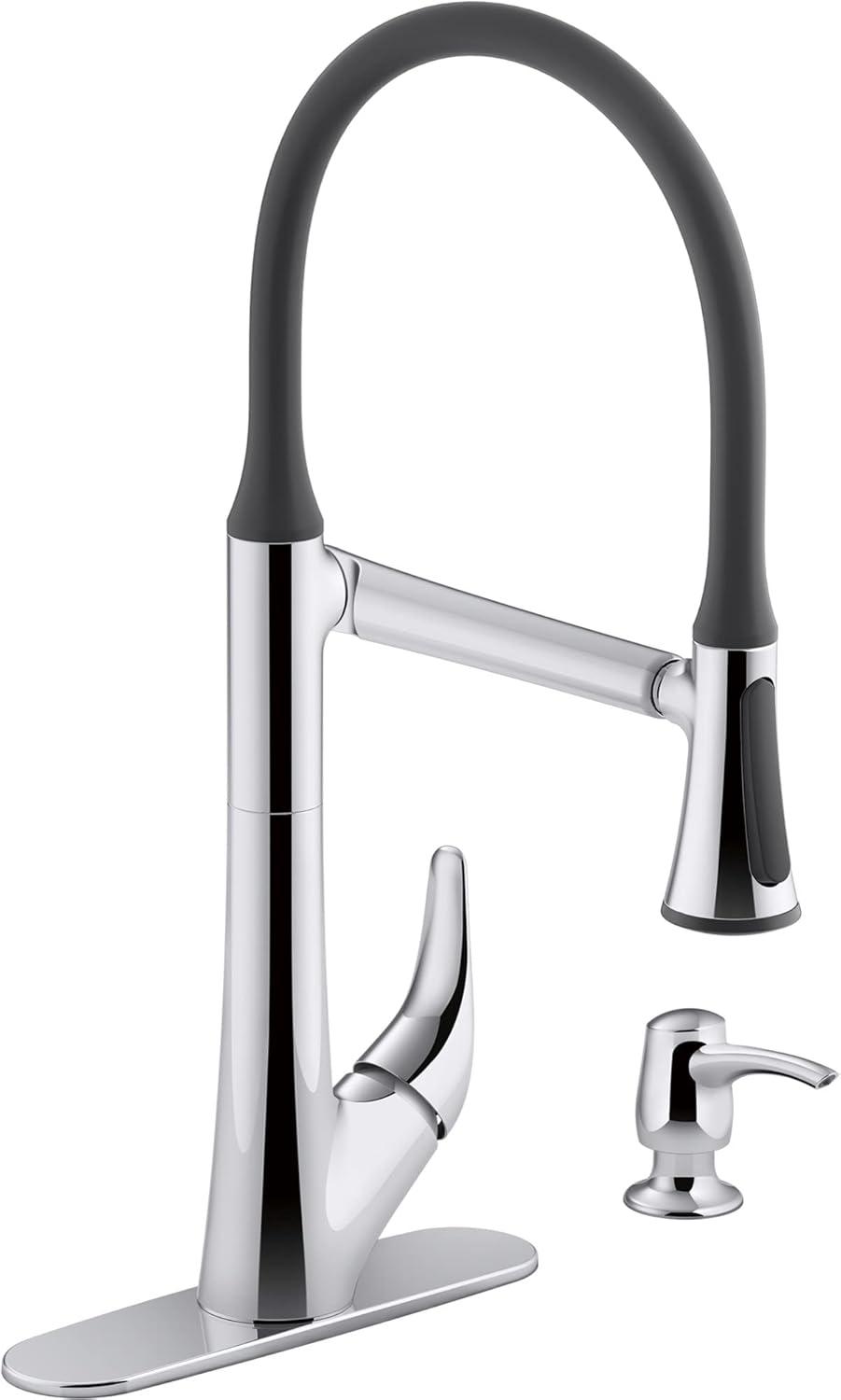 Polished Chrome Articulating Pull-Down Kitchen Faucet with Soap Dispenser