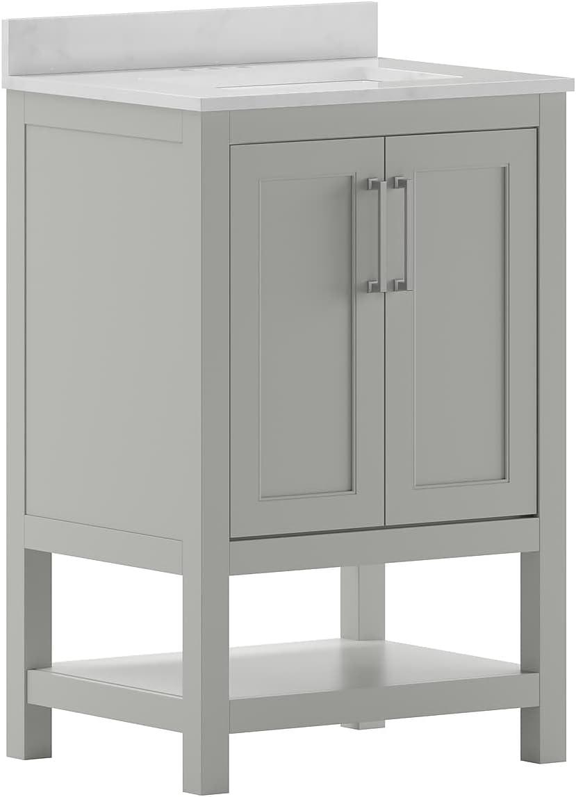 Gray 24 Inch Bathroom Vanity with Carrara Marble Top