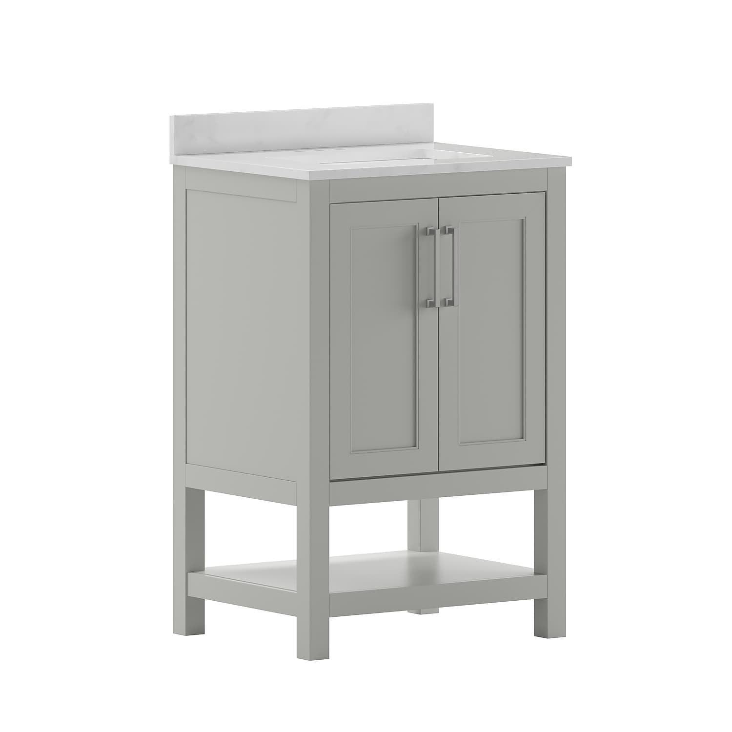 Flash Furniture 24 Inch Bathroom Vanity with Undermount Sink and Open Storage Shelf in Gray