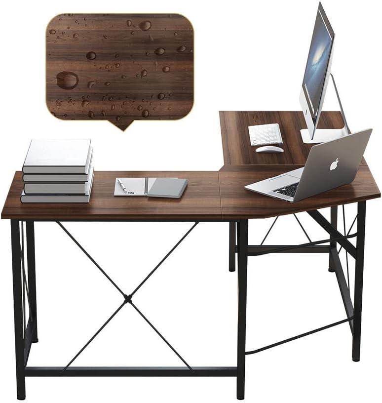 Dark Brown L-Shaped Corner Gaming Desk with Metal Frame