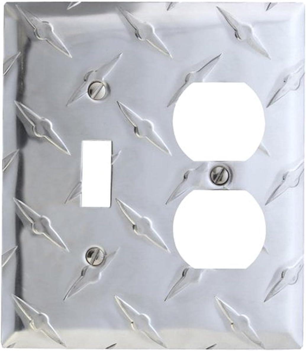 Silver Diamond Plate Aluminum Single Toggle and Duplex Wallplate