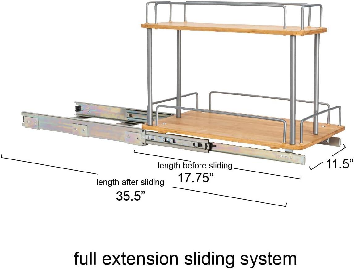 Glidez Steel and Bamboo Pull-Out/Slide-Out Storage Organizer for Under Sink or Cabinet Use - Brushed Silver and Natural