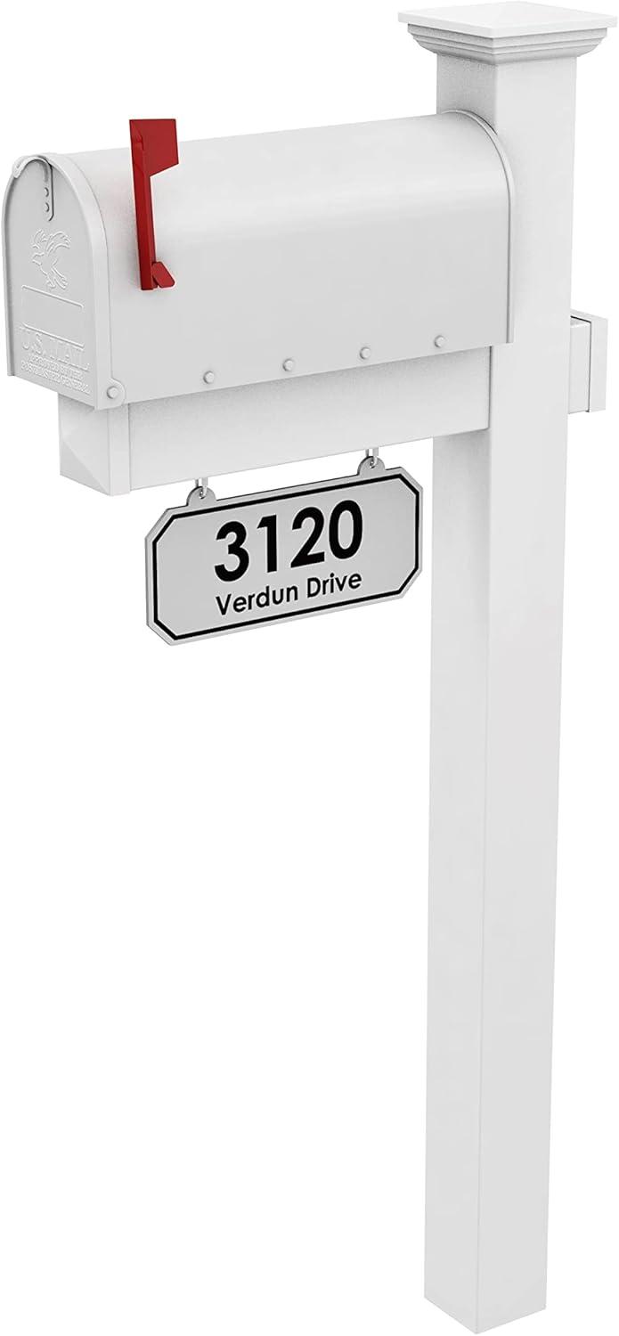 Harrison White Vinyl Post with Black Steel Mailbox