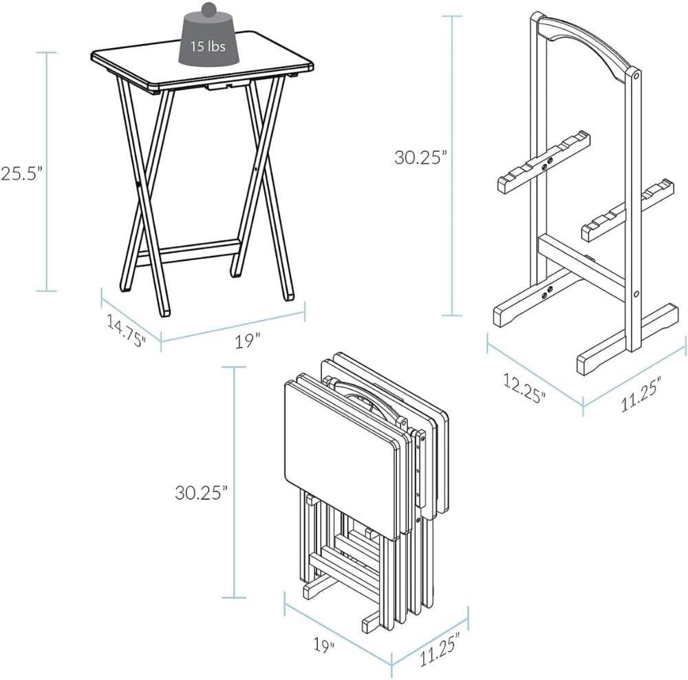 5-Piece TV Tray Table Set with Holder in Espresso (4 Trays, 1 Stand)