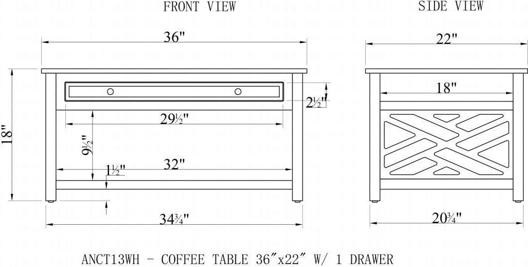 Alaterre Coventry 36" Coffee Table with Drawer and Two End Tables with Tray, Set of 3