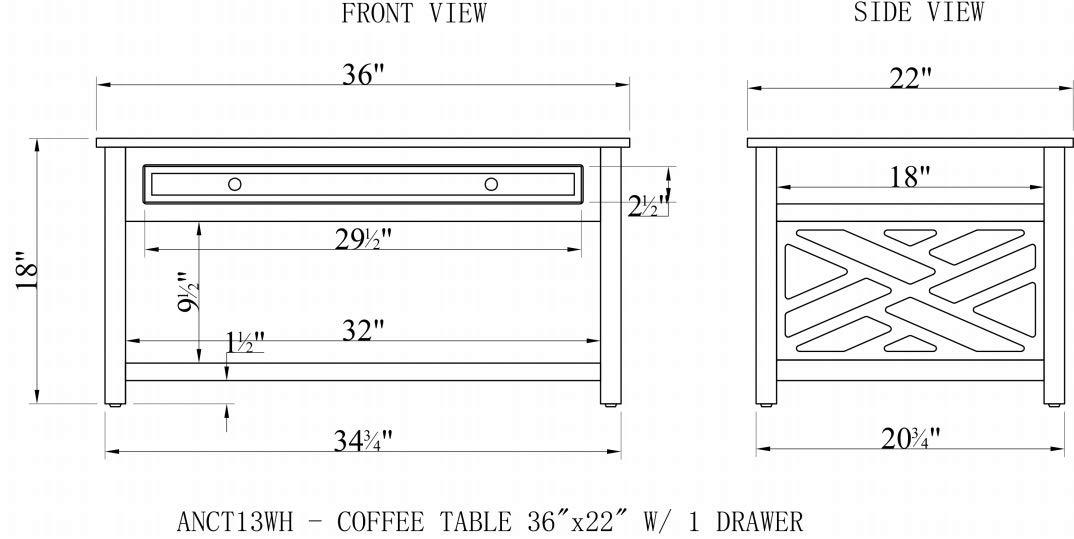 Alaterre Coventry 36" Coffee Table with Drawer and Two End Tables with Tray, Set of 3