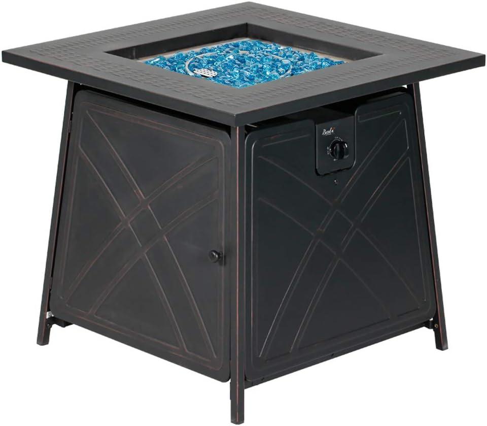 28-Inch Black Steel Gas Fire Pit Table with Auto-Ignition