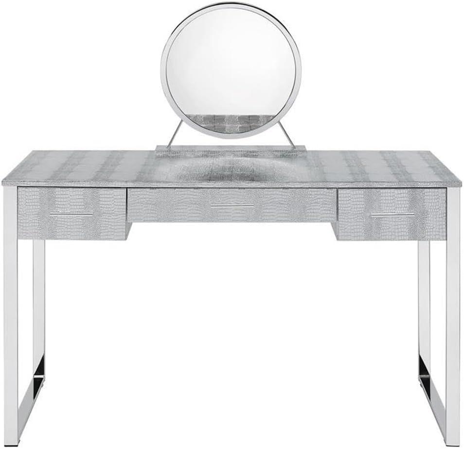 50" Myles Vanity Table Antique White, Chrome Finish - Acme Furniture: Built-in Outlet, USB, Storage