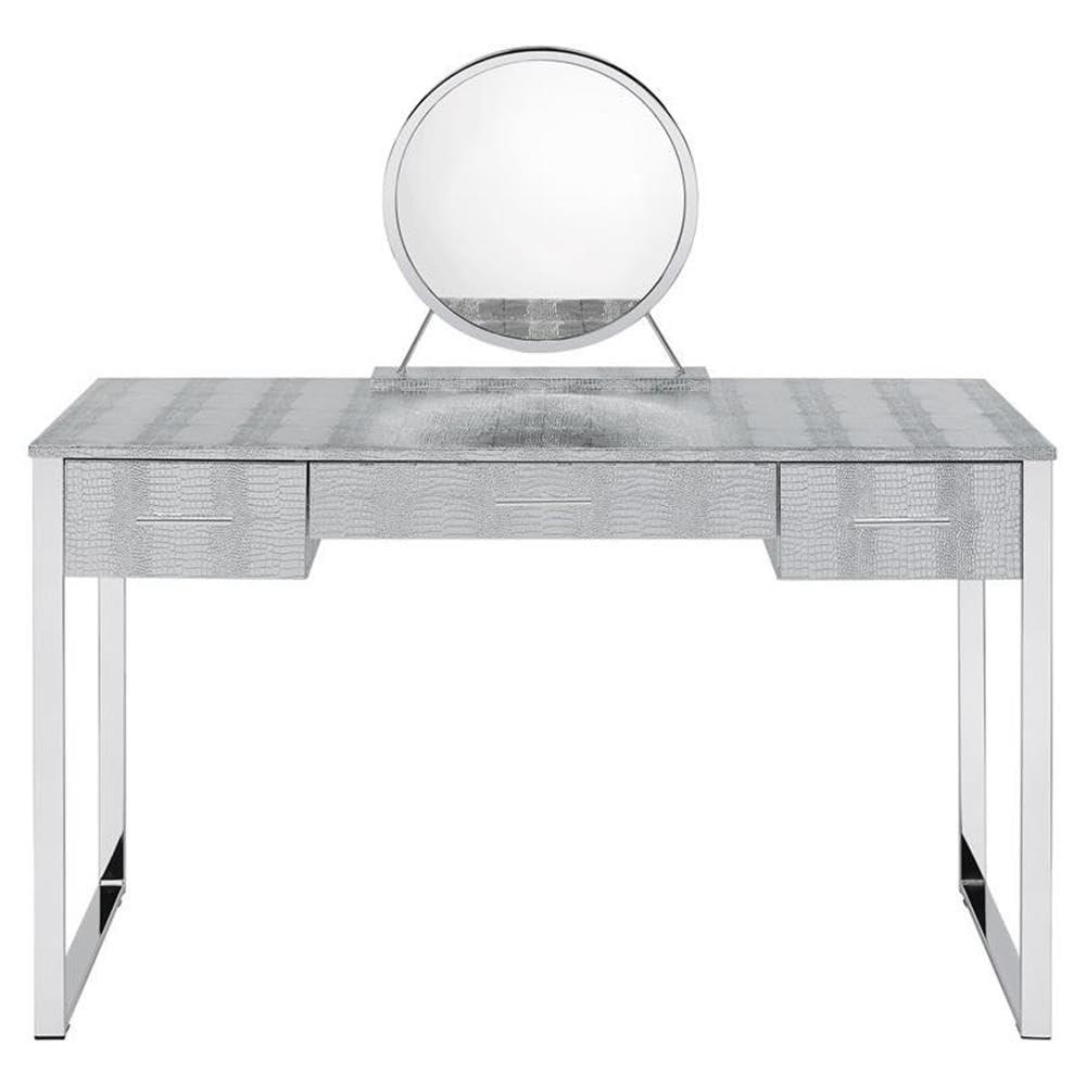 50" Myles Vanity Table Antique White, Chrome Finish - Acme Furniture: Built-in Outlet, USB, Storage