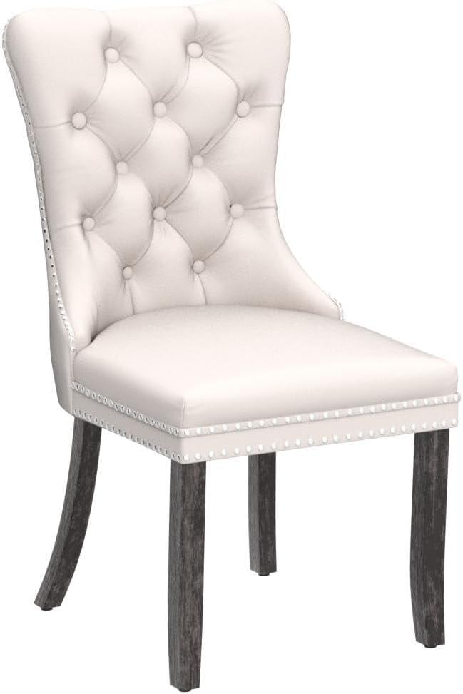 ODUSE-DAILY Velvet Dining Chairs Set of 6, Kitchen & Dining Room Chairs, Nailheads Tufted Chair, Sillas De Comedor, Two-Tone Fabric Upholstered, Wood Legs (Beige & Patterned, 6 Pcs)