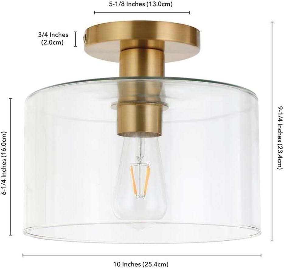 Henn&Hart 10" Brass Finish Metal/Glass Semi Flush Mount