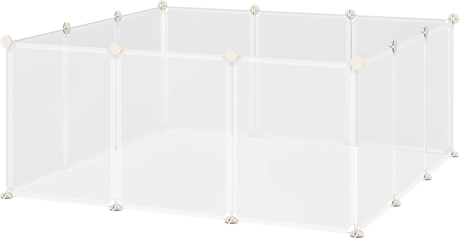 PawHut Pet Playpen DIY Small Animal Cage Open Enclosure Portable Plastic Fence 12 Panels for Bunny Chinchilla Guinea Pig White, 18" x 14"