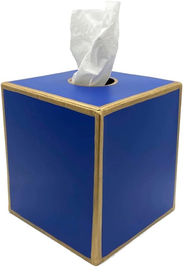 Jaye’s Studio Square Tissue Box Cover Cube, Facial Tissue Holders Decorative Tissue Box Holder for Bathroom Accessories Gold Bedroom Accessories Desk & Home Decor, Metal Tissue Box Cover Blue (6x6x5)