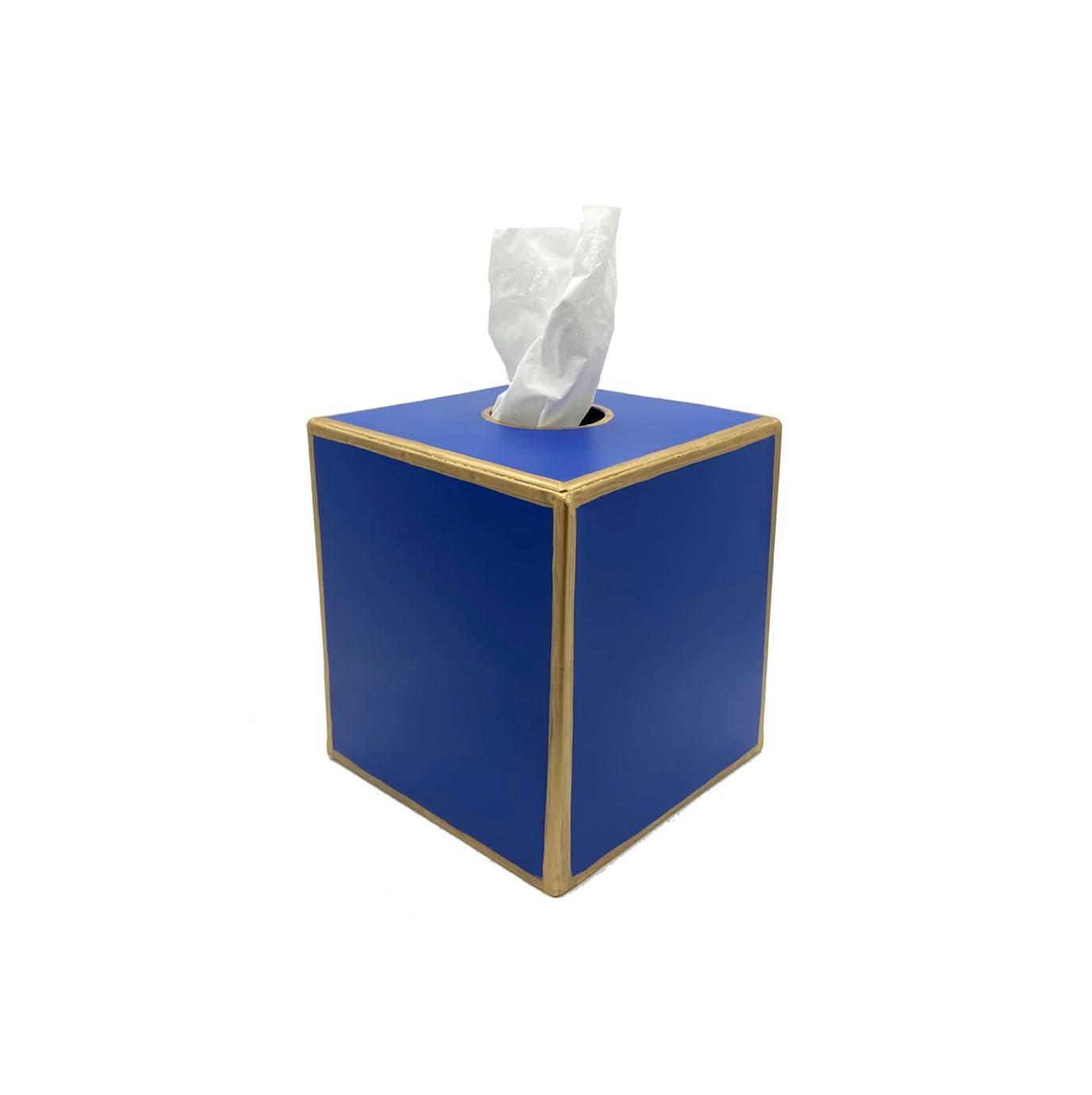 Jaye’s Studio Square Tissue Box Cover Cube, Facial Tissue Holders Decorative Tissue Box Holder for Bathroom Accessories Gold Bedroom Accessories Desk & Home Decor, Metal Tissue Box Cover Blue (6x6x5)