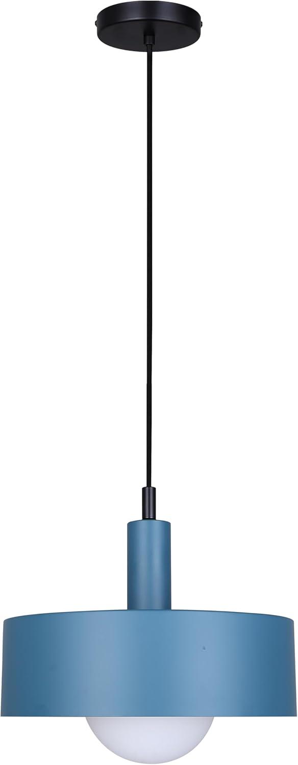 Matte Black and Blue Adjustable Cord Pendant Light with Opal Glass Shade