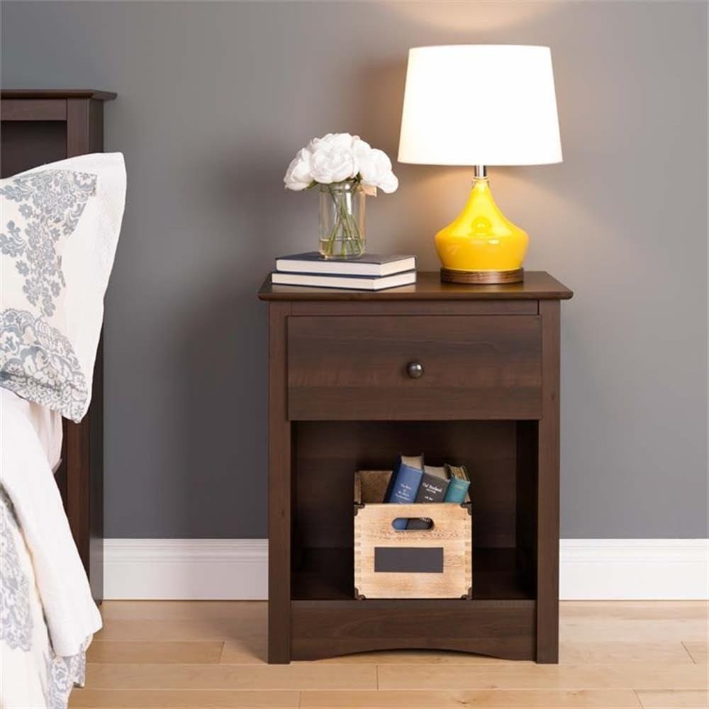 Fremont Nightstand Espresso - Prepac: Wood Composite Bedside Table with Drawer, 5 Year Warranty