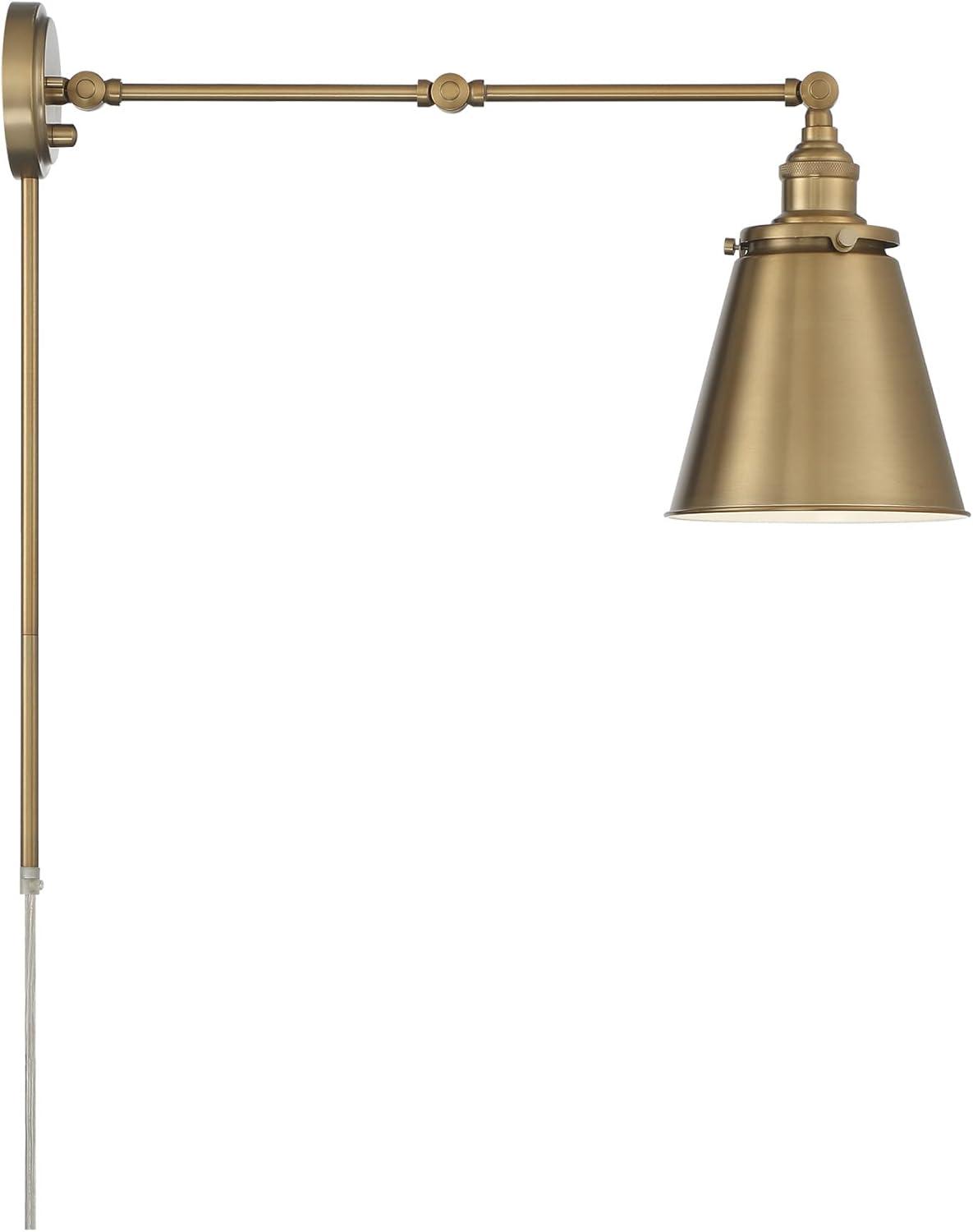 Bayard 13'' Burnished Brass Swing Arm Wall Lamp with Direct and Plug-In Options